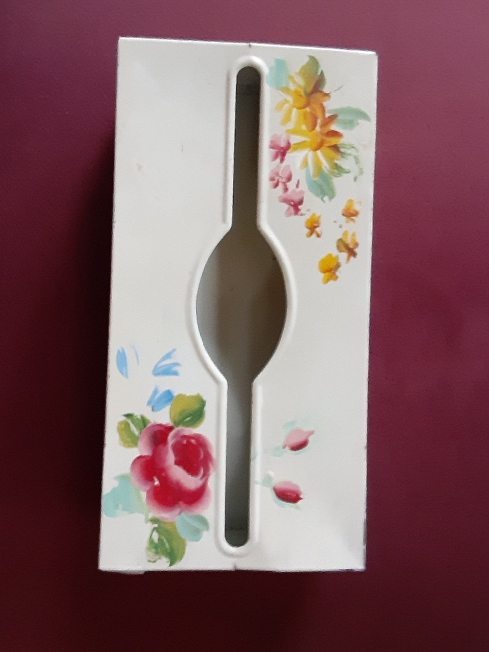 Vintage Hand painted Floral Metal Tissue Box Cover Retro